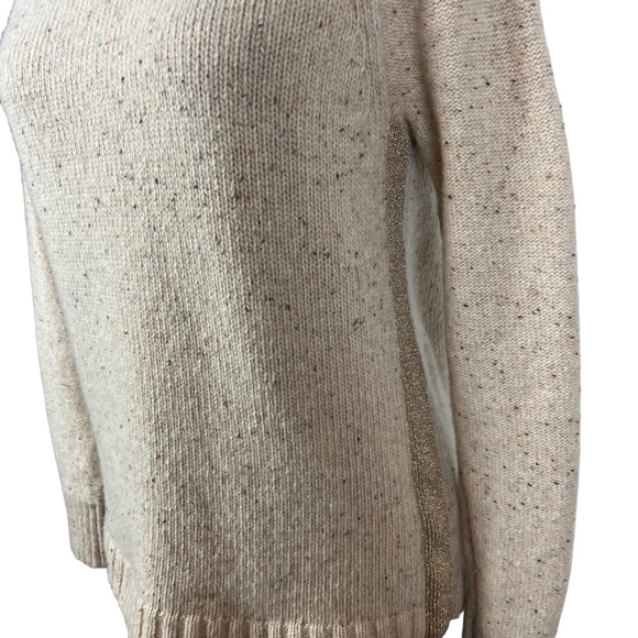 J Crew Factory Oatmeal Lambswool Sweater With Metallic Gold Side Stripes. - Picture 5 of 9